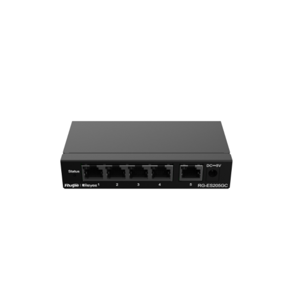 RG-ES205GC 5-Port Gigabit Smart Switch, 5 Gigabit RJ45 Ports, Desktop Steel Case