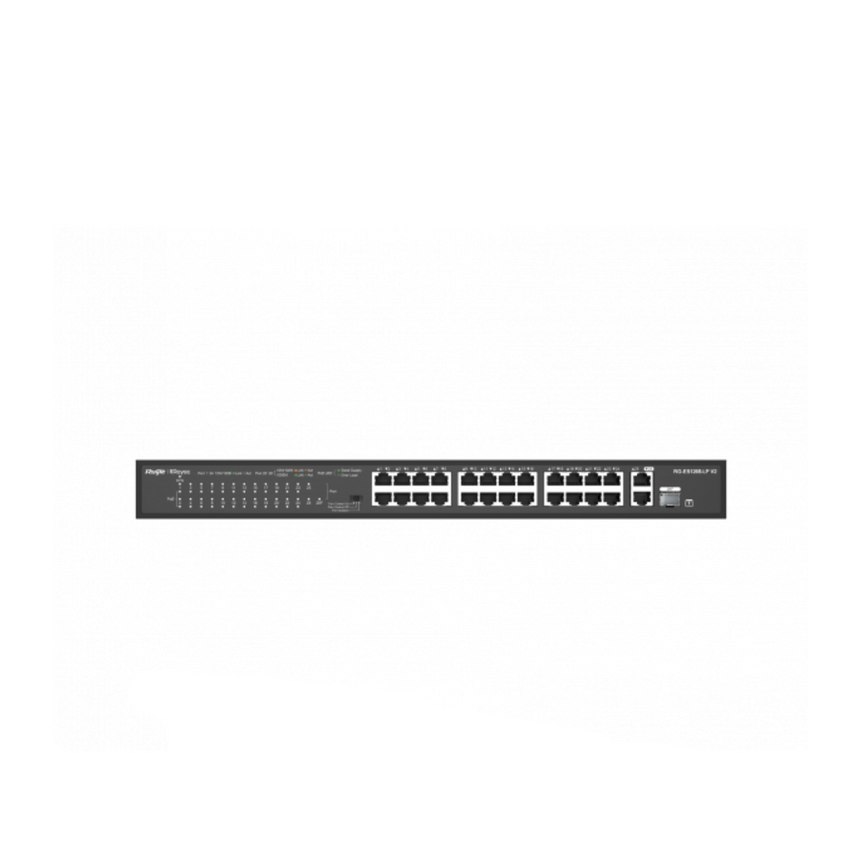 RG-ES126S-LP V2 24-Port 10/100 Mbps with 2-Port Gigabit + 1 Combo SFP Uplink Port Rackmount PoE Switch